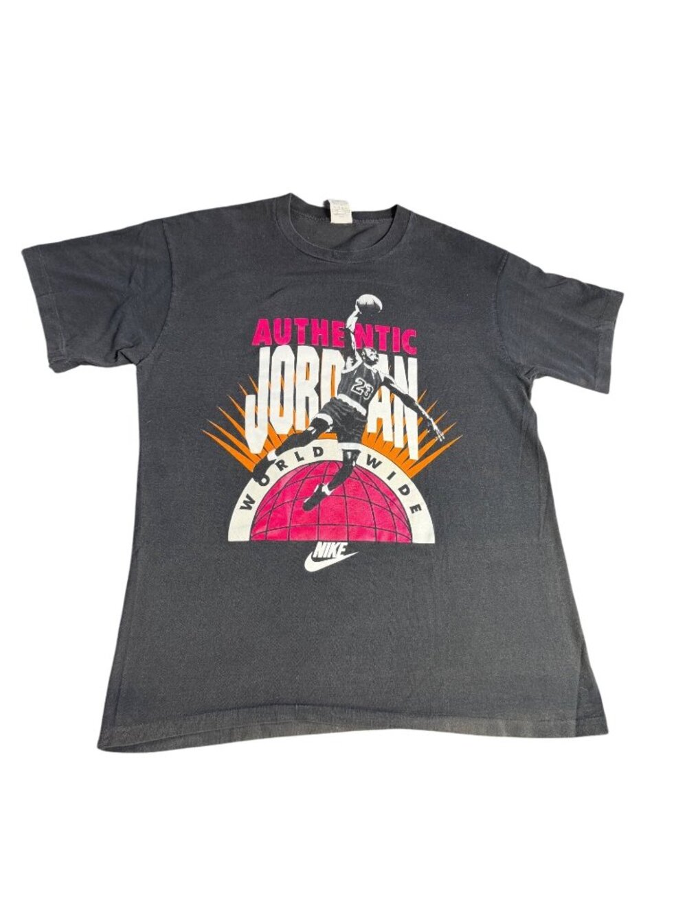 Vintage Nike Authentic Jordan Worldwide Graphic T-Shirt XL Black 100% Cotton USA